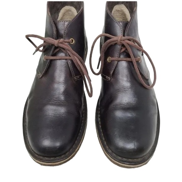 UGG LEIGHTON BROWN LEATHER CHUKKA LACE UP BOOTS SIZE 8